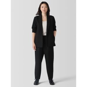 Eileen Fisher Black Wool Jersey Blazer Sz M Open Front Career Business